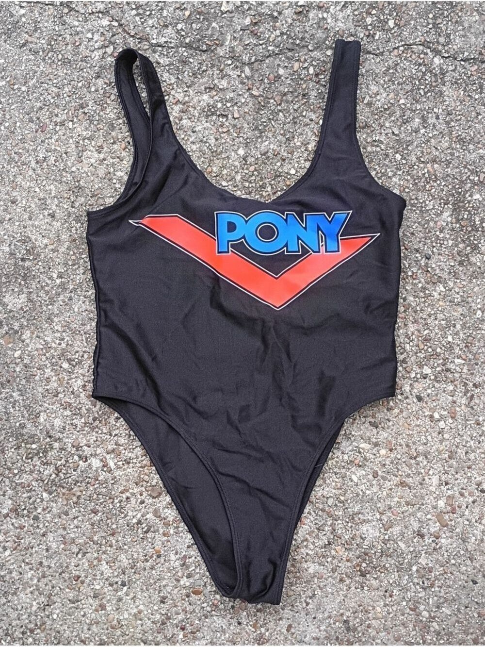 2/$10 Forever 21 X PONY Black One-Piece Swimsuit with Red Accent